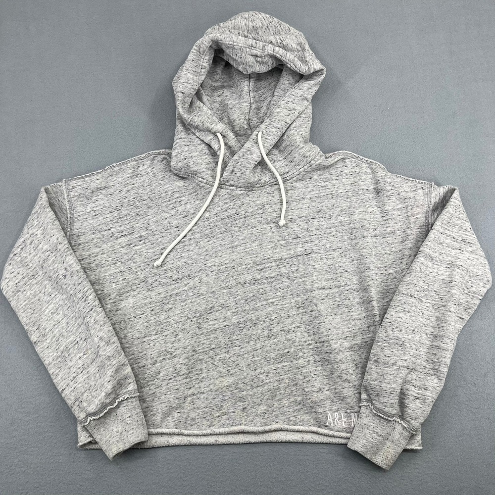 Abercrombie &‎ Fitch Womens Small Gray Cropped Hoodie Raw Hem A&F NY Pullover